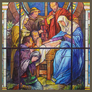 Early color rendering of Nativity.